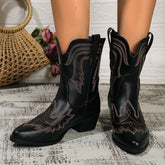 Pointed-Toe Chunk-Heeled Cowboy Boots
