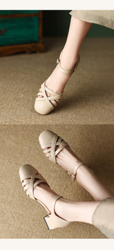 Green Comfy Hollow Out Splicing Buckle Strap Chunky Sandals