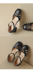 Green Comfy Hollow Out Splicing Buckle Strap Chunky Sandals