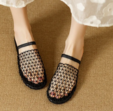 Chic Black Hollow Out Breathable Mesh Platform Slide Sandals
