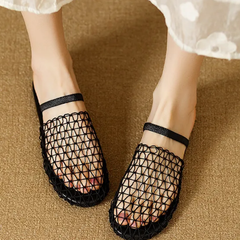 Chic Black Hollow Out Breathable Mesh Platform Slide Sandals