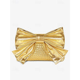 Oversized Faux Leather Bag Clutch Bow with Gold