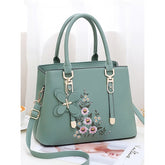 Faux Handbag Embroidery Floral with Leather Green
