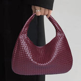 Chic Burgundy Hobo Woven Leather Bag Faux