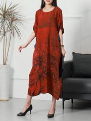 Ethical silk Round Neck Casual Wear Midi-Dress