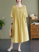 Time Tru Solid Cotton Linen A-line Dress