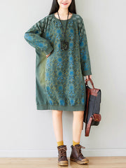 Crew Neck Printed Sweatshirt Dress