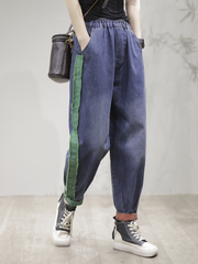 Casual Vintage Loose Fit Patch Denim Bottom Jeans Pants