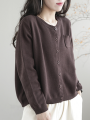 Women Casual Cardigan Long Sleeves Loose Knitted Button Pocket Jacket