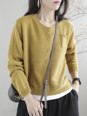 Women Casual Cardigan Long Sleeves Loose Knitted Button Pocket Jacket