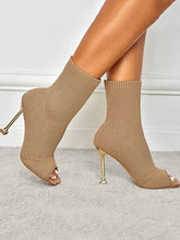 Peep Toe Stiletto Heeled Sock Boots