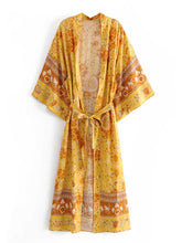 Swimwear Floral Printed Yellow Color Long Kimono Gown Duster Robe