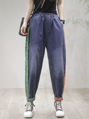 Casual Vintage Loose Fit Patch Denim Bottom Jeans Pants