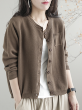 Women Casual Cardigan Long Sleeves Loose Knitted Button Pocket Jacket