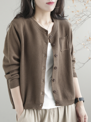 Women Casual Cardigan Long Sleeves Loose Knitted Button Pocket Jacket