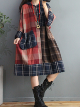 Plaid Cotton Loose Large Pockets Hooded Dress