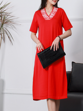 Short-sleeved V-neck Linen Knitted Midi-Dress