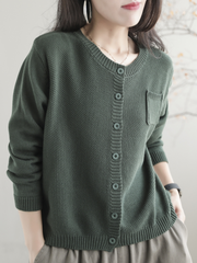 Women Casual Cardigan Long Sleeves Loose Knitted Button Pocket Jacket