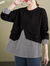 Striped Splicing Fake Two Piece Plus-Size Sweater Top