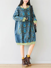 Crew Neck Printed Sweatshirt Dress