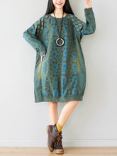 Crew Neck Printed Sweatshirt Dress
