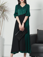 Fashionable V-neck Neck Middle Waist Star Pattern Midi-Dress