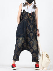 Viviana Vintage Floral Prints Overall Dungarees with Pockets