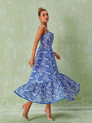 Minka Spaghetti Hollow Midi Dress In Blue