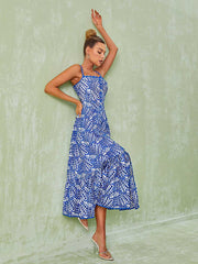 Minka Spaghetti Hollow Midi Dress In Blue