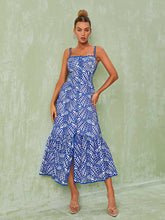 Minka Spaghetti Hollow Midi Dress In Blue