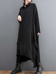 Cotton Long Sleeves Shirt Style A-Line Dress