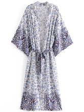 Nightwear Floral Print Green Color Cotton Long Length Gown Kimono Duster