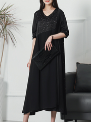 Fashionable V-neck Neck Middle Waist Star Pattern Midi-Dress