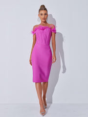 Aeliana Off Shoulder Feather Corset Bandage Dress