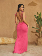 Agatha Backless Ruched Maxi Dress In Pink