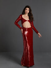 Ailana Long Sleeve Sequin Cutout Maxi Dress