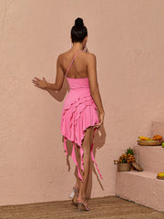 Aniya One Shoulder Flower Mini Dress In Pink