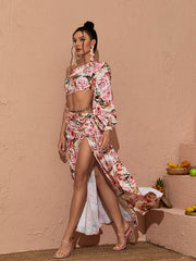 Annabella One Shoulder Floral Cutout Maxi Dress In Pink