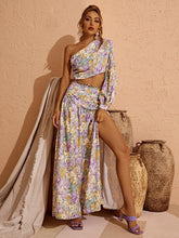 Annabella One Shoulder Floral Cutout Maxi Dress In Purple