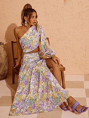 Annabella One Shoulder Floral Cutout Maxi Dress In Purple