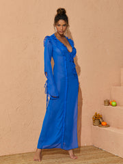 Asuka Long Sleeve Mesh Split Maxi Dress