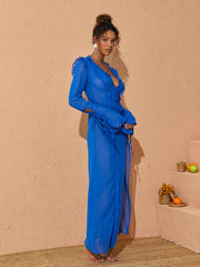 Asuka Long Sleeve Mesh Split Maxi Dress