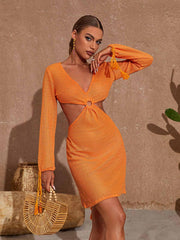 Audrey V Neck Knitted Mini Dress In Orange