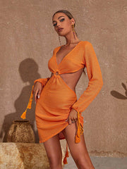 Audrey V Neck Knitted Mini Dress In Orange