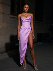 Avila Strapless Satin Maxi Dress In Violet