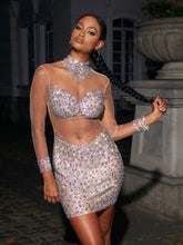 Azami Mesh Crystal Mini Dress In Silver