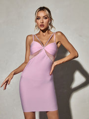 Bee Diamante Chain Cutout Bandage Mini Dress In Pink