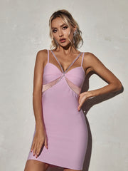 Bee Diamante Chain Cutout Bandage Mini Dress In Pink