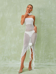 Berry Ruffle Flower Mesh Dress In White