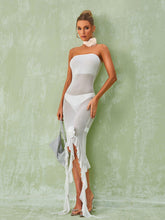 Berry Ruffle Flower Mesh Dress In White